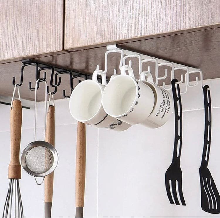 Multi-Hook Metal Cabinet Rack in chrome-finish, product photograph